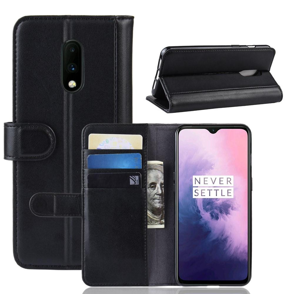 Custodia a portafoglio in vera pelle OnePlus 7, nero