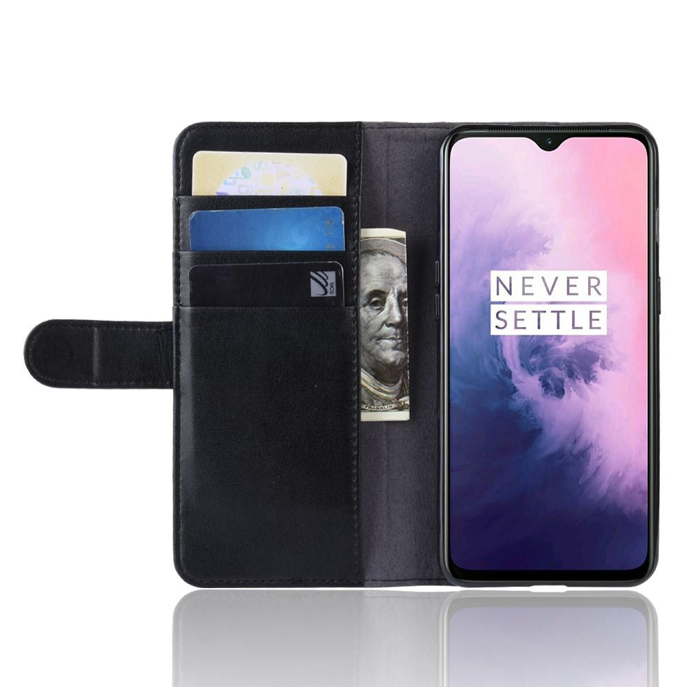 Custodia a portafoglio in vera pelle OnePlus 7, nero