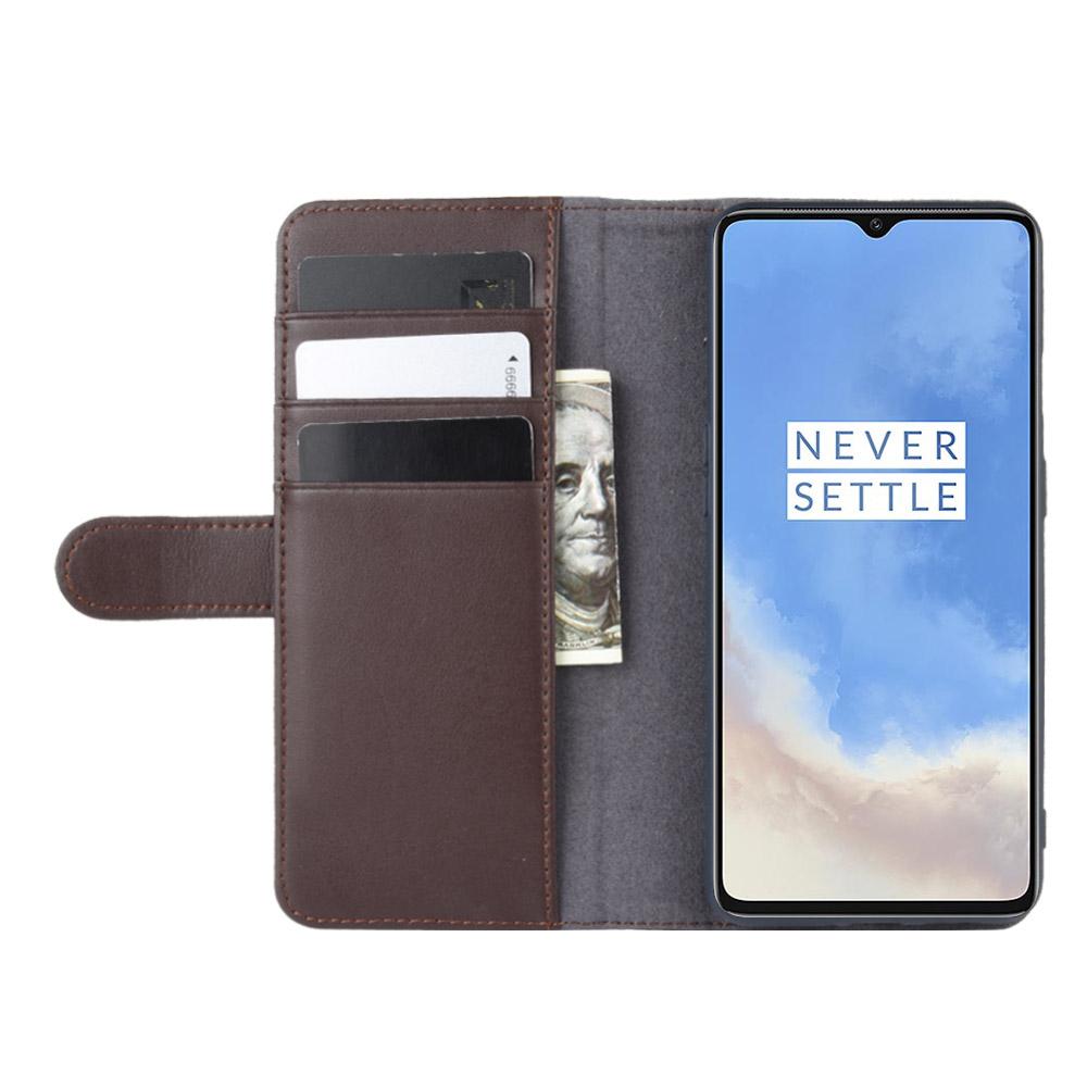 Custodia a portafoglio in vera pelle OnePlus 7T, marrone