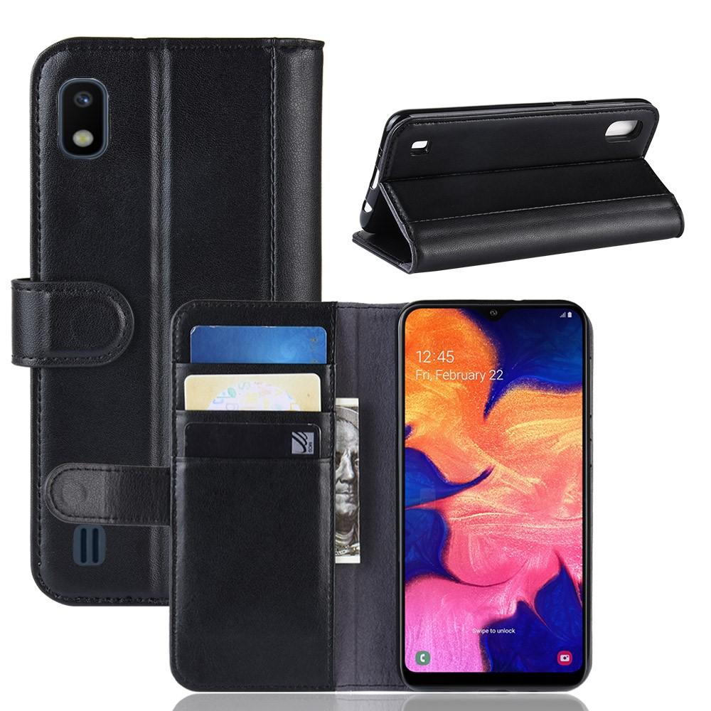 Custodia a portafoglio in vera pelle Samsung Galaxy A10, Nero