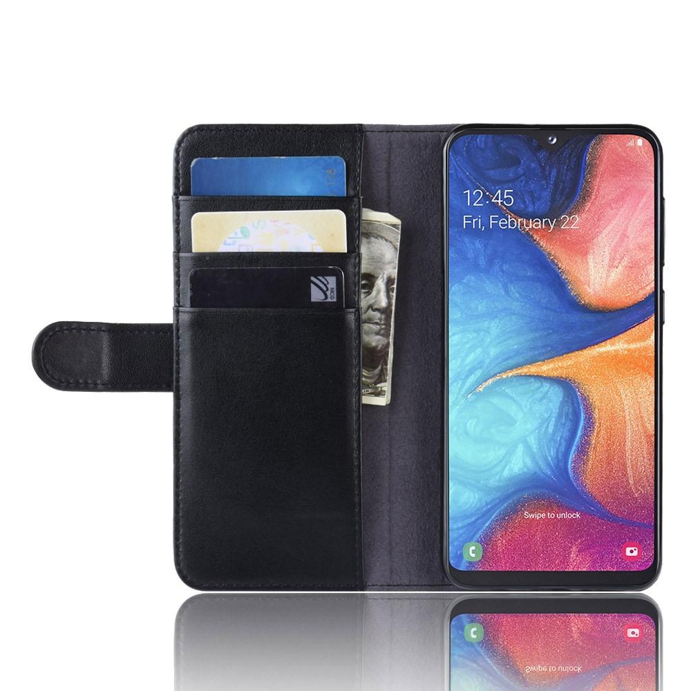 Custodia a portafoglio in vera pelle Samsung Galaxy A20e, nero