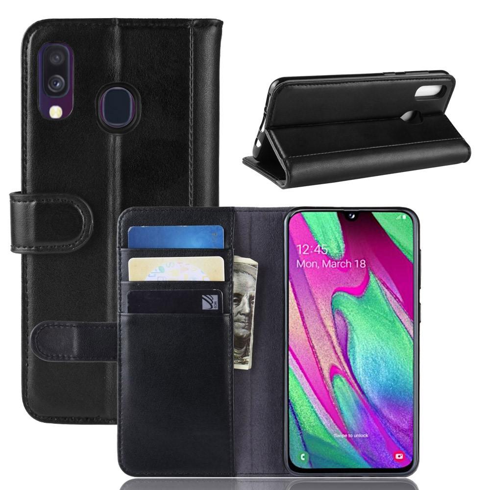 Custodia a portafoglio in vera pelle Samsung Galaxy A40, nero