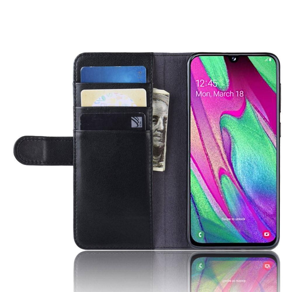 Custodia a portafoglio in vera pelle Samsung Galaxy A40, nero