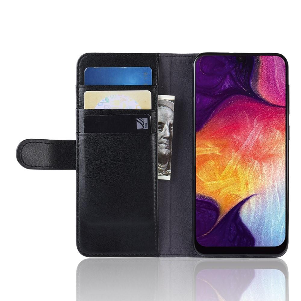 Custodia a portafoglio in vera pelle Samsung Galaxy A50, nero
