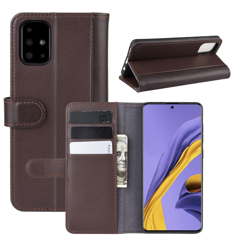 Custodia a portafoglio in vera pelle Samsung Galaxy A51, marrone
