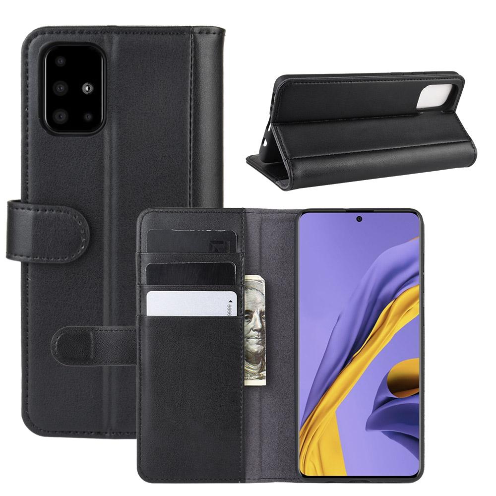 Custodia a portafoglio in vera pelle Samsung Galaxy A51, nero