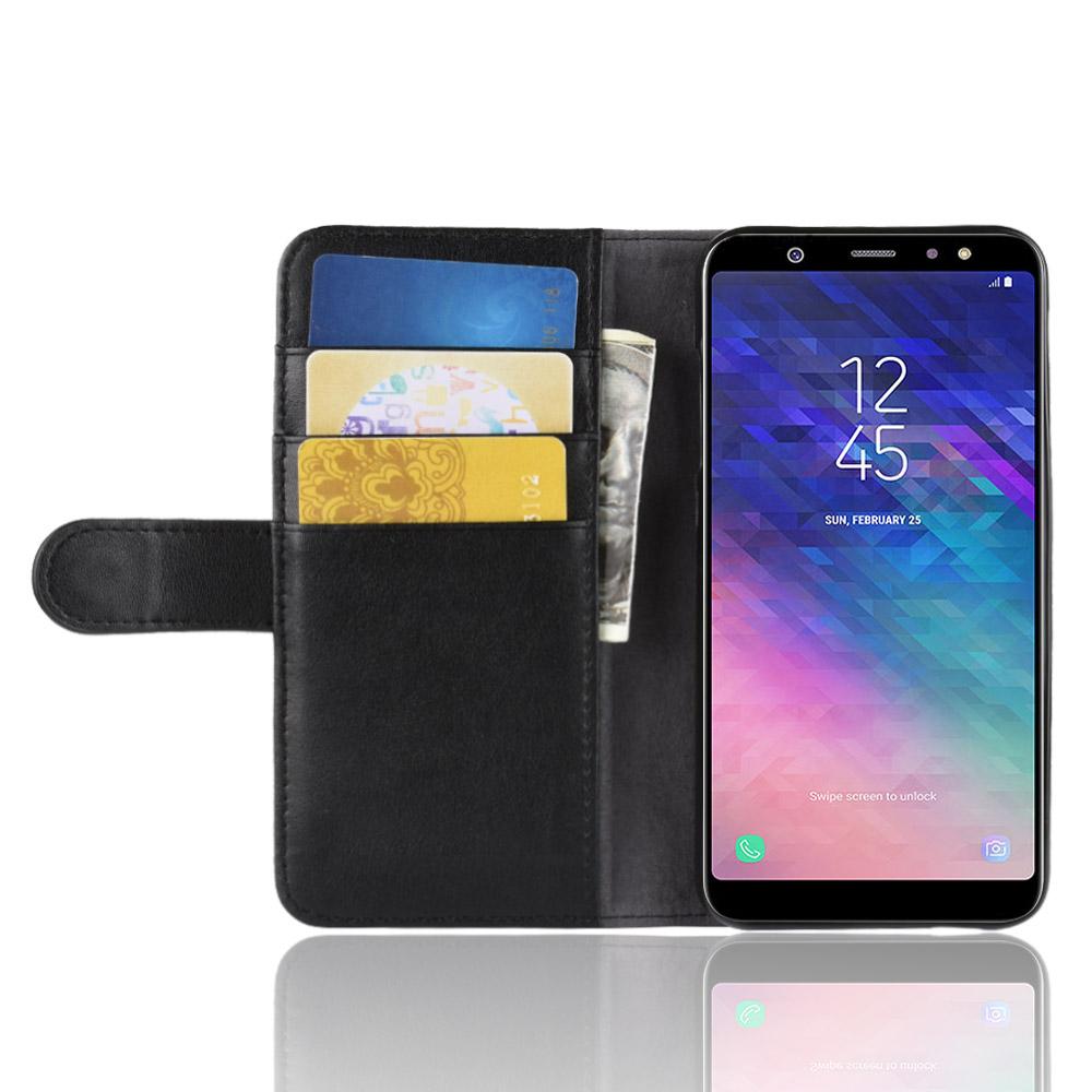 Custodia a portafoglio in vera pelle Samsung Galaxy A6 2018, nero