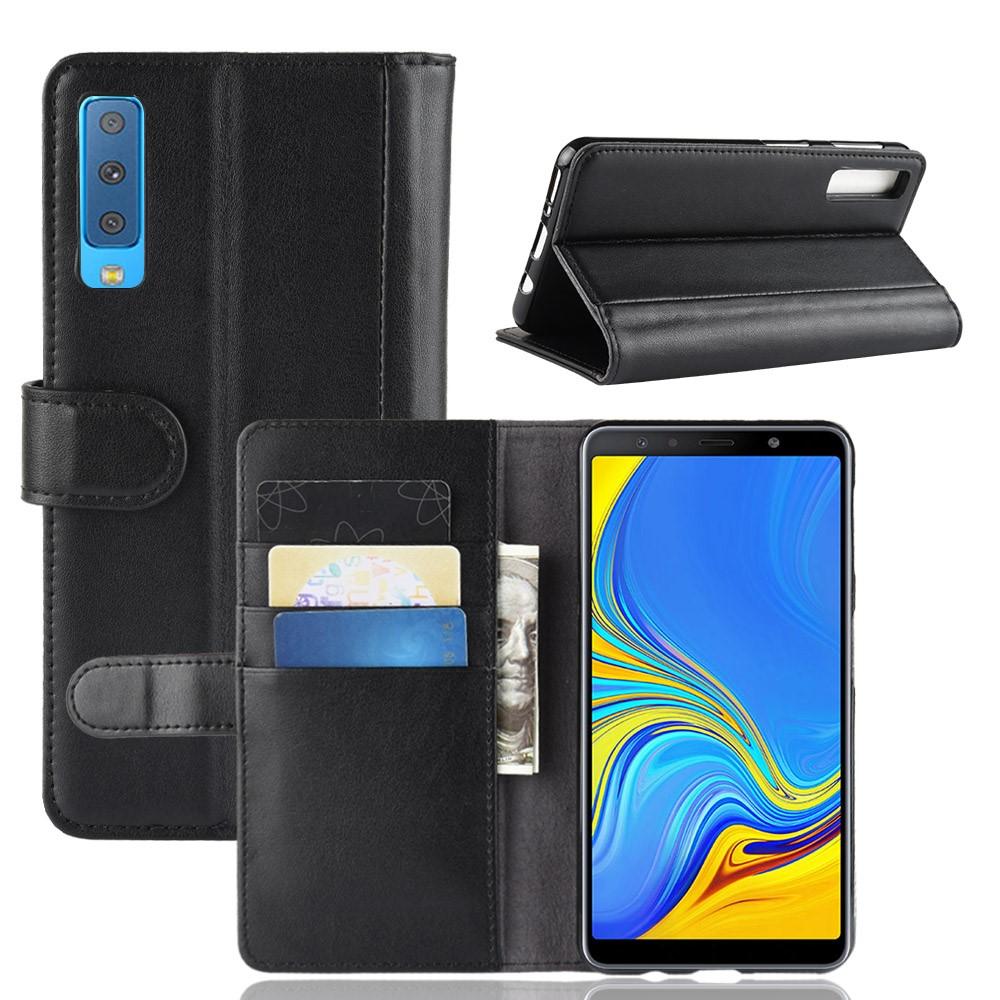 Custodia a portafoglio in vera pelle Samsung Galaxy A7 2018 Nero