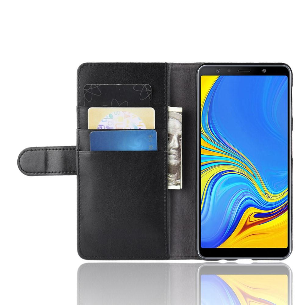 Custodia a portafoglio in vera pelle Samsung Galaxy A7 2018 Nero