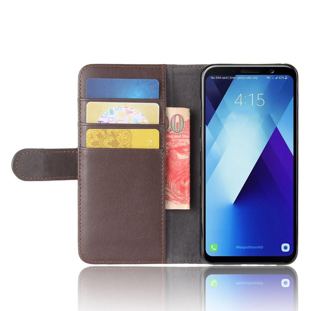Custodia a portafoglio in vera pelle Samsung Galaxy A8 2018, marrone
