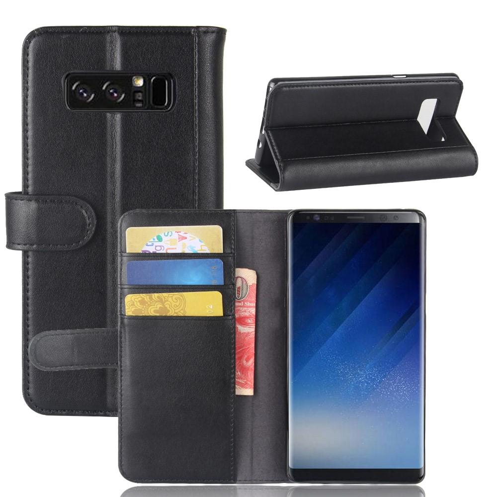 Custodia a portafoglio in vera pelle Samsung Galaxy Note 8, Nero