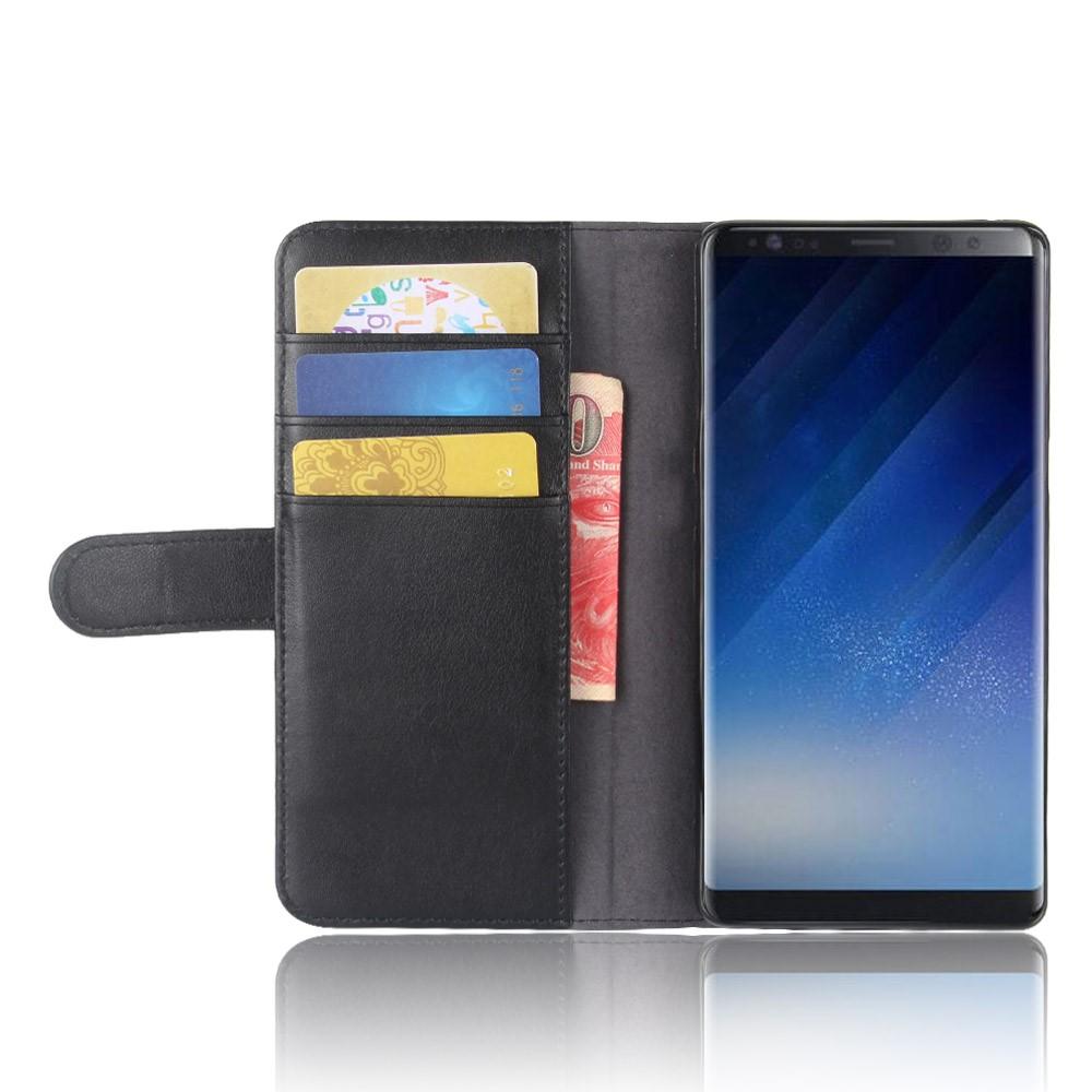 Custodia a portafoglio in vera pelle Samsung Galaxy Note 8, Nero