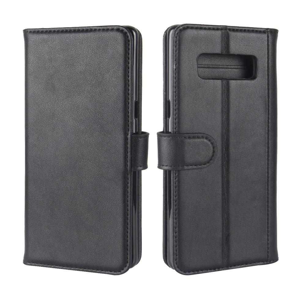 Custodia a portafoglio in vera pelle Samsung Galaxy Note 8, Nero