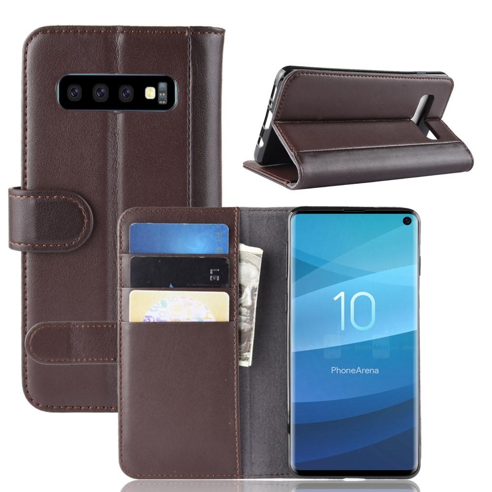 Custodia a portafoglio in vera pelle Samsung Galaxy S10, marrone