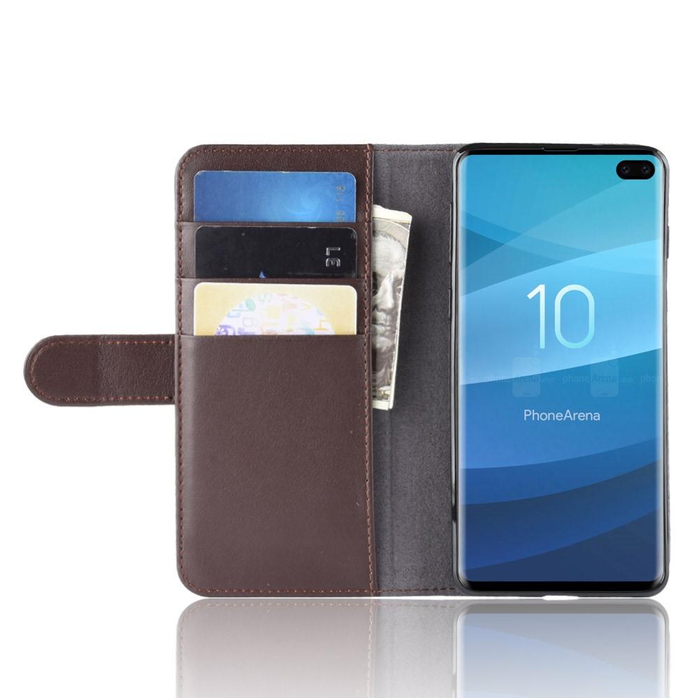 Custodia a portafoglio in vera pelle Samsung Galaxy S10 Plus, Marrone