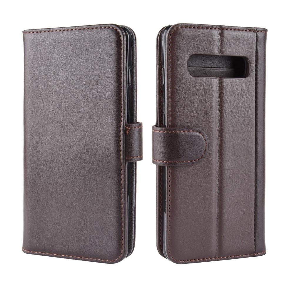 Custodia a portafoglio in vera pelle Samsung Galaxy S10 Plus, Marrone
