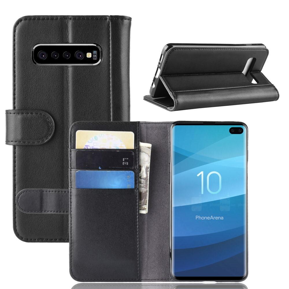 Custodia a portafoglio in vera pelle Samsung Galaxy S10 Plus, nero