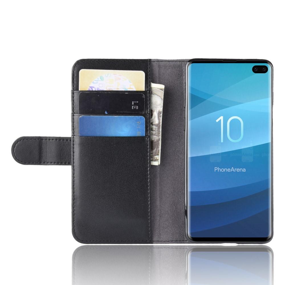 Custodia a portafoglio in vera pelle Samsung Galaxy S10 Plus, nero