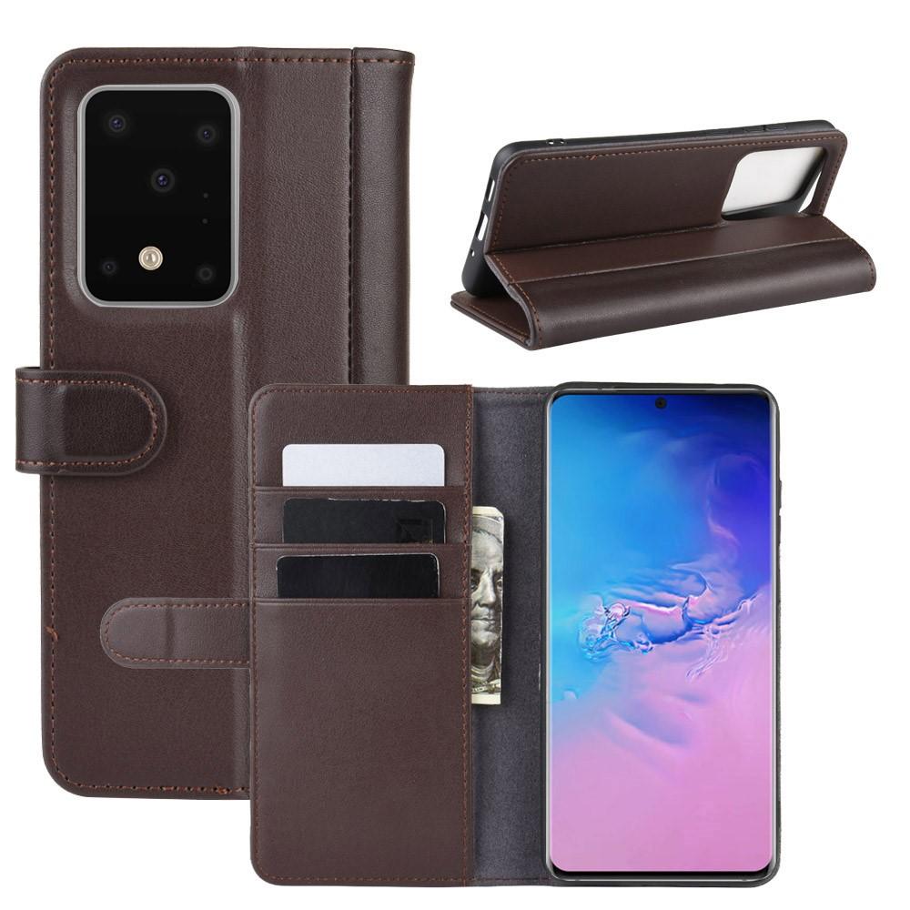 Custodia a portafoglio in vera pelle Samsung Galaxy S20 Ultra, Marrone