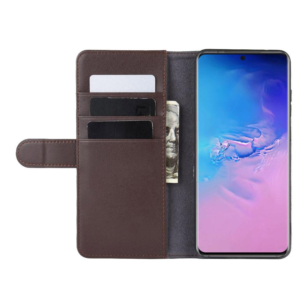 Custodia a portafoglio in vera pelle Samsung Galaxy S20 Ultra, marrone