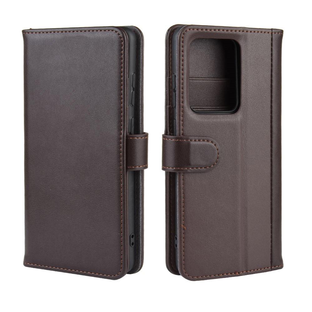 Custodia a portafoglio in vera pelle Samsung Galaxy S20 Ultra, Marrone