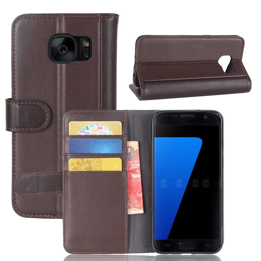 Custodia a portafoglio in vera pelle Samsung Galaxy S7, marrone