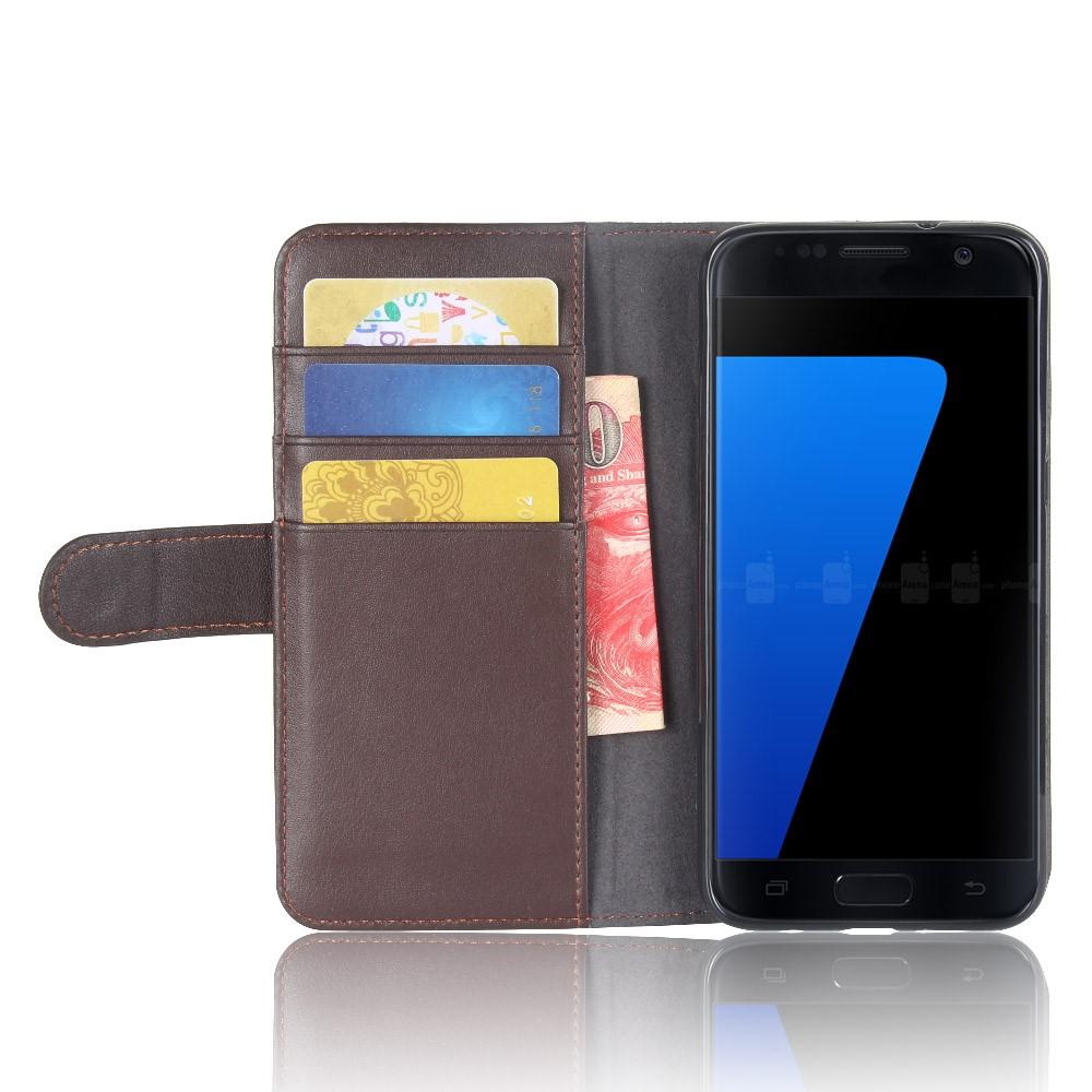 Custodia a portafoglio in vera pelle Samsung Galaxy S7, marrone