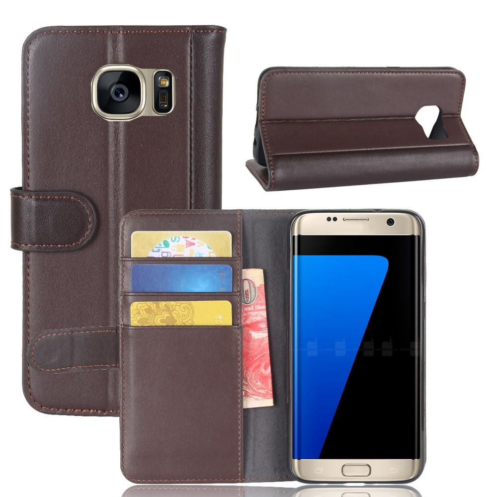 Custodia a portafoglio in vera pelle Samsung Galaxy S7 Edge, marrone