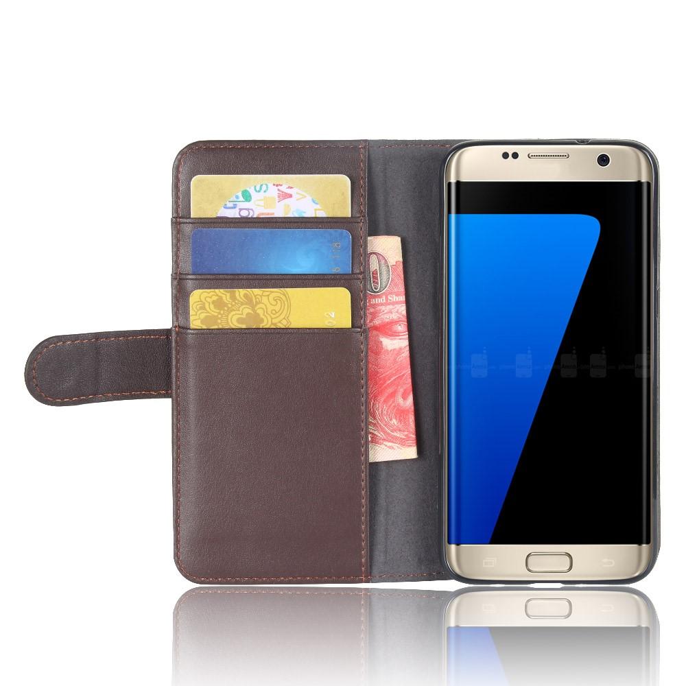 Custodia a portafoglio in vera pelle Samsung Galaxy S7 Edge, marrone