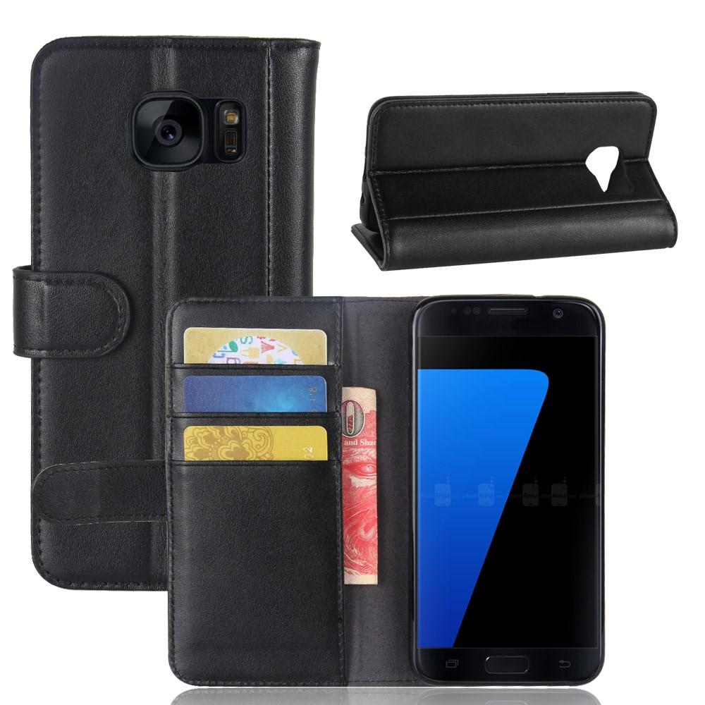 Custodia a portafoglio in vera pelle Samsung Galaxy S7, nero