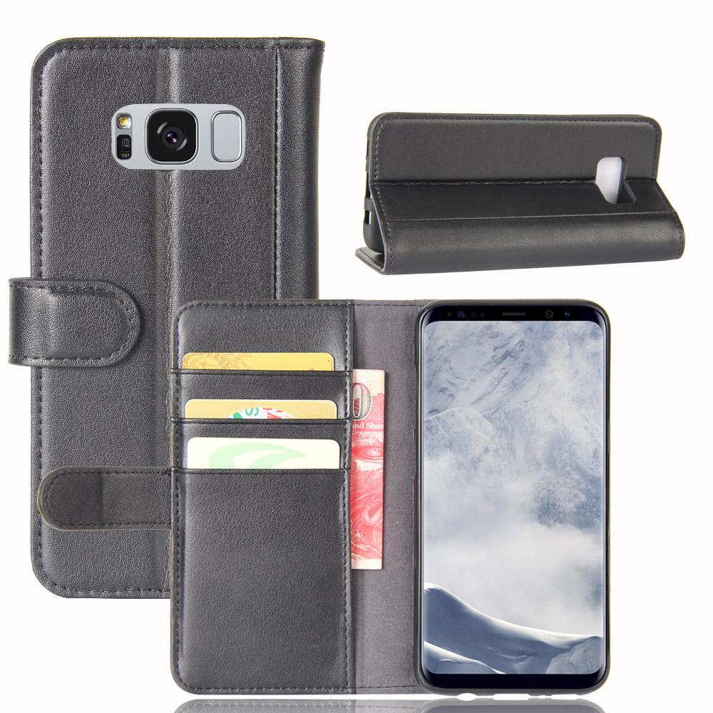 Custodia a portafoglio in vera pelle Samsung Galaxy S8 Plus, Nero
