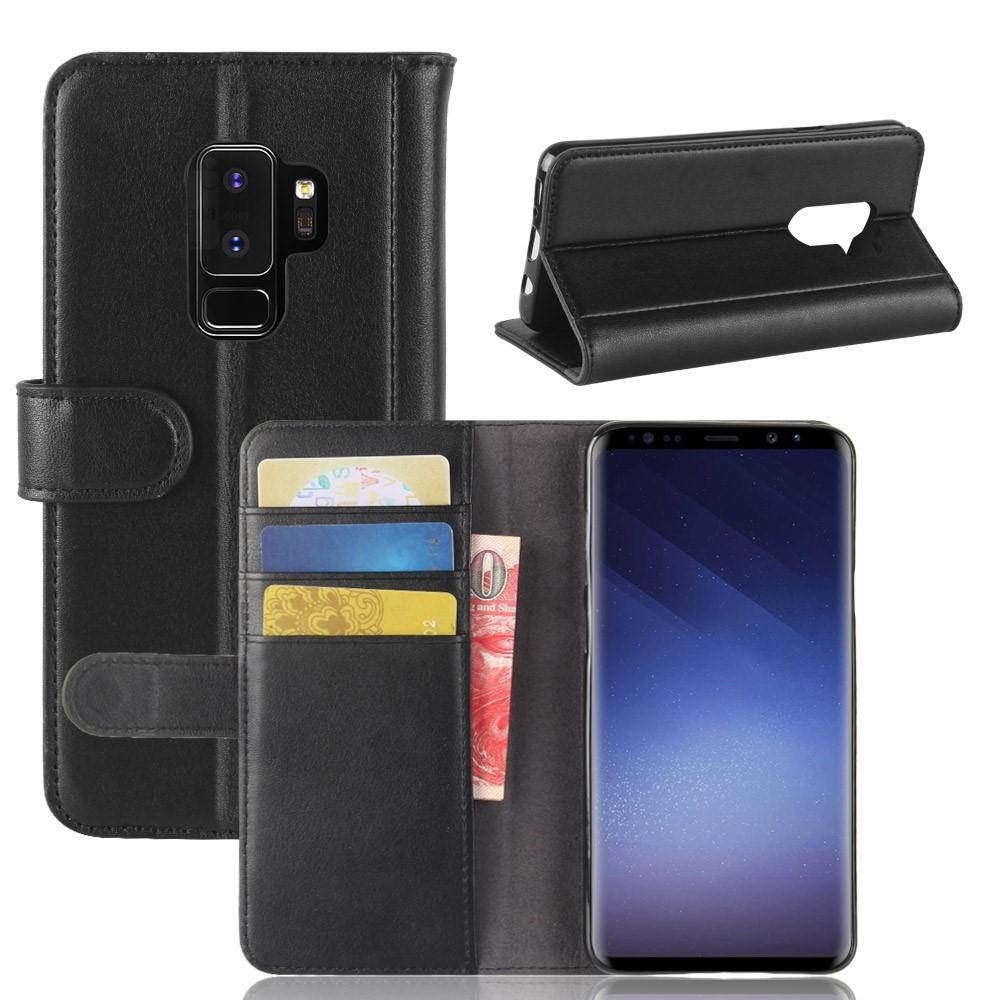 Custodia a portafoglio in vera pelle Samsung Galaxy S9 Plus, nero