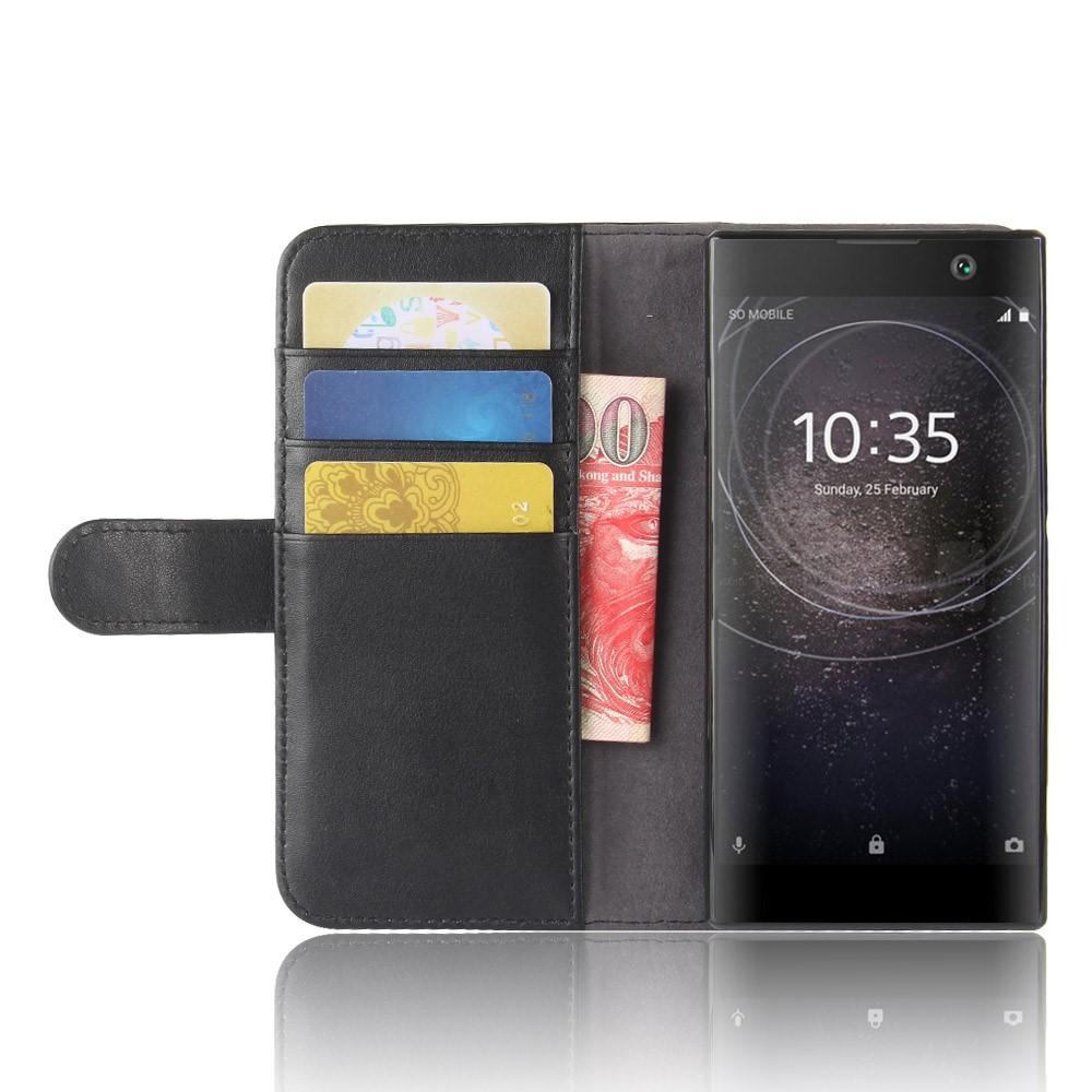 Custodia a portafoglio in vera pelle Sony Xperia XA2, Nero