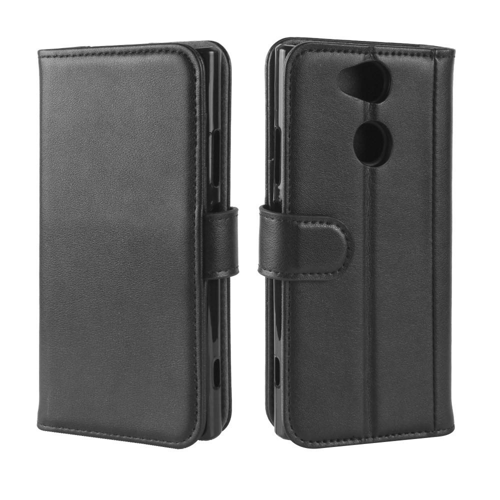Custodia a portafoglio in vera pelle Sony Xperia XA2, Nero