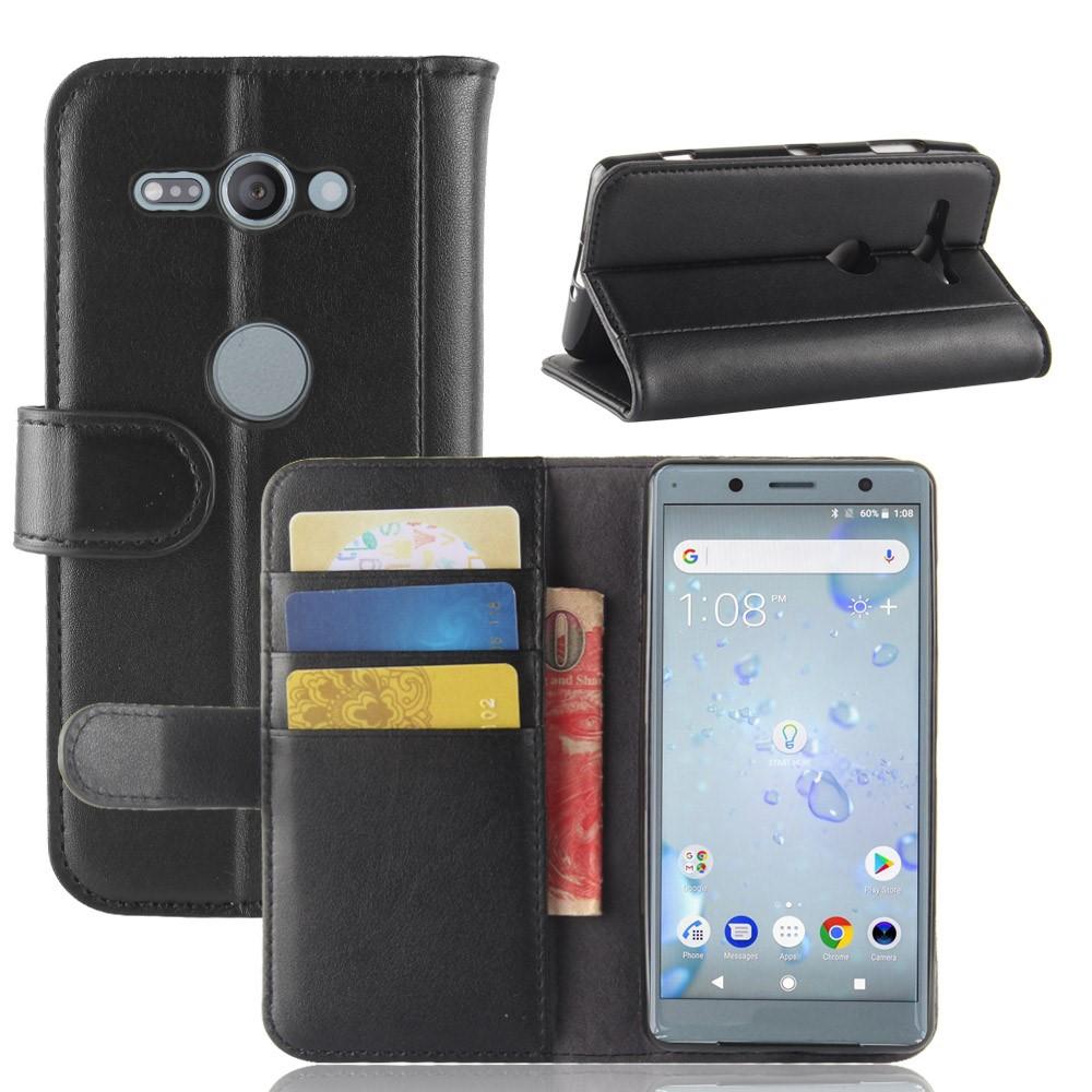 Custodia a portafoglio in vera pelle Sony Xperia XZ2 Compact, nero