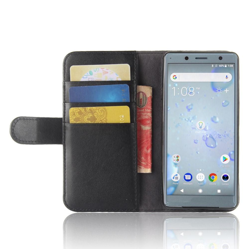 Custodia a portafoglio in vera pelle Sony Xperia XZ2 Compact, nero