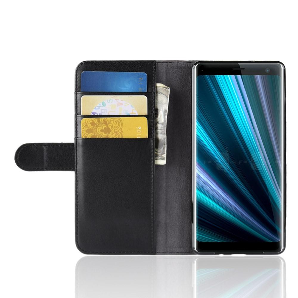 Custodia a portafoglio in vera pelle Sony Xperia XZ3, nero