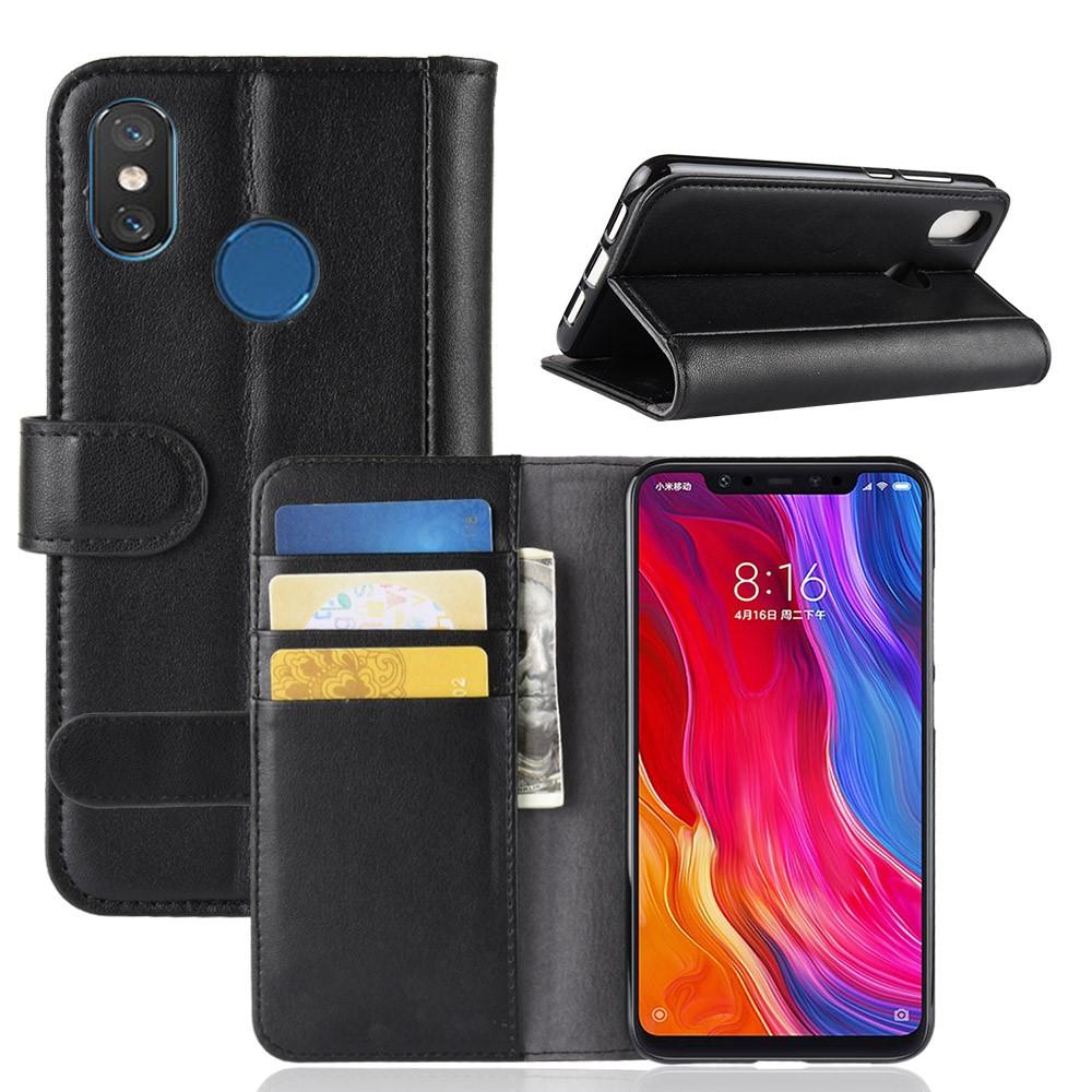 Custodia a portafoglio in vera pelle Xiaomi Mi 8, nero