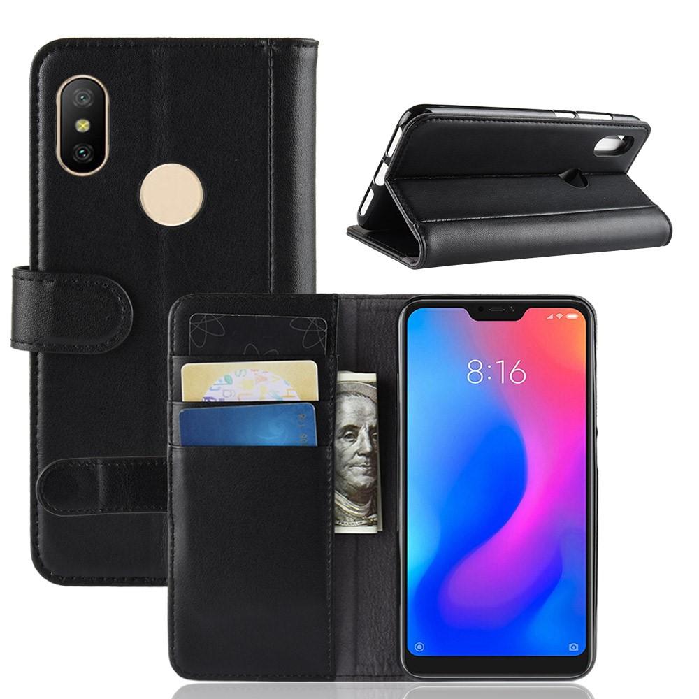 Custodia a portafoglio in vera pelle Xiaomi Mi A2 Lite, nero