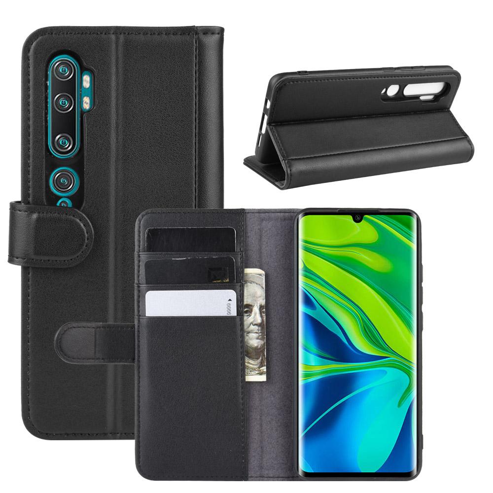 Custodia a portafoglio in vera pelle Xiaomi Mi Note 10/10 Pro, Nero