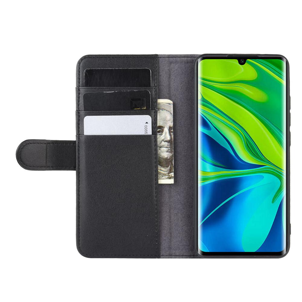 Custodia a portafoglio in vera pelle Xiaomi Mi Note 10/10 Pro, Nero