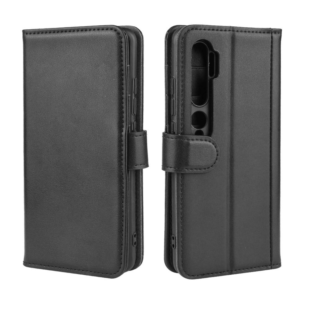 Custodia a portafoglio in vera pelle Xiaomi Mi Note 10/10 Pro, Nero