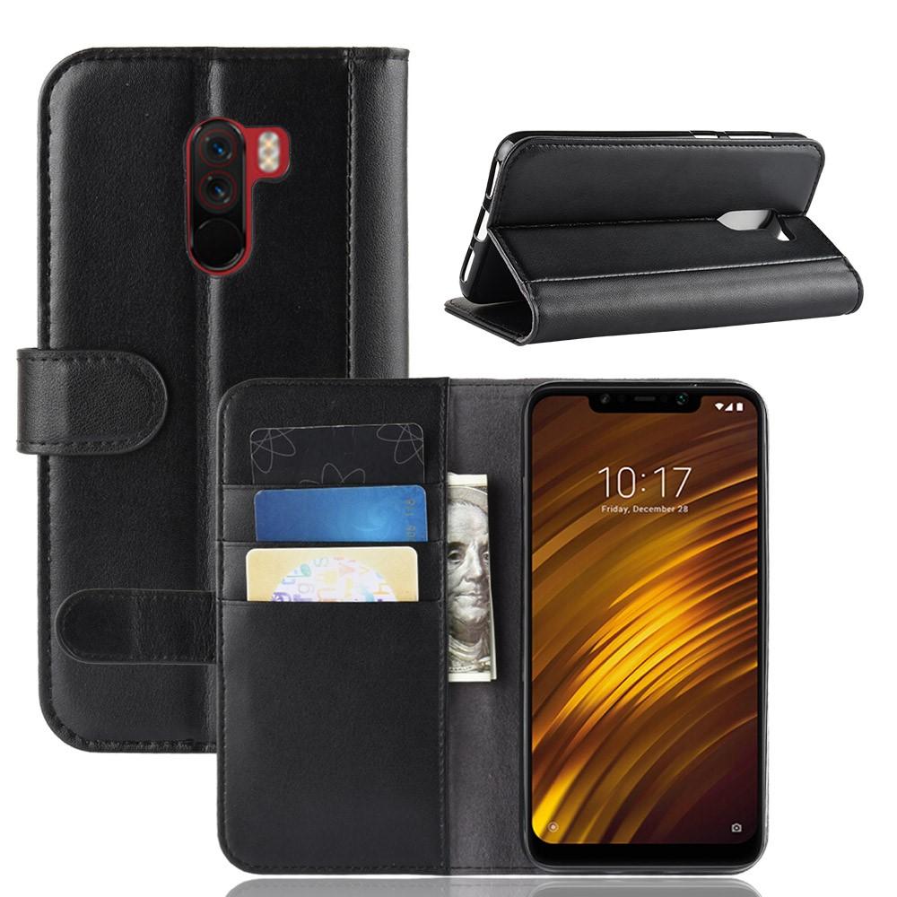 Custodia a portafoglio in vera pelle Xiaomi Pocophone F1, nero