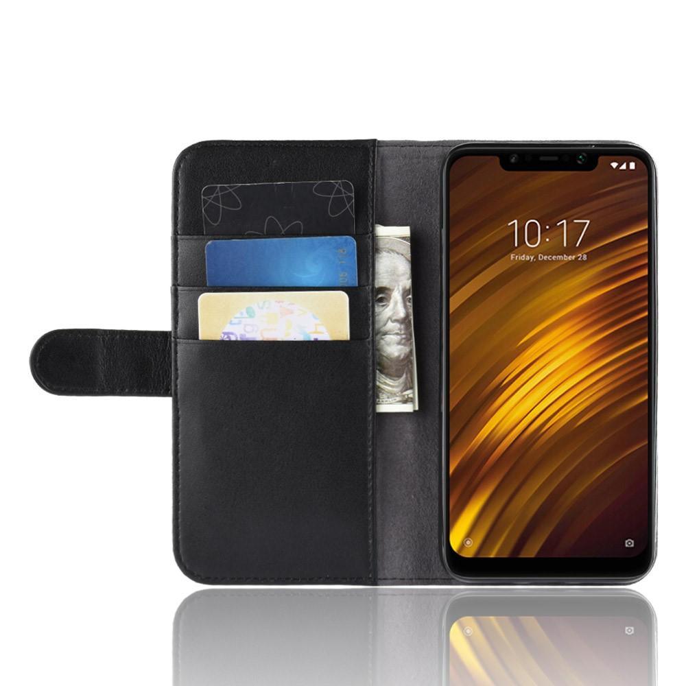 Custodia a portafoglio in vera pelle Xiaomi Pocophone F1, nero