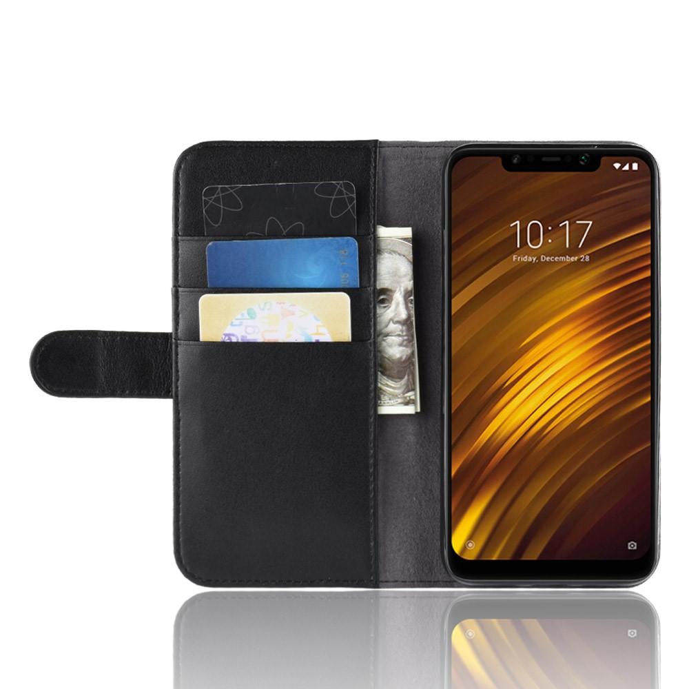 Custodia a portafoglio in vera pelle Xiaomi Pocophone F1, Nero