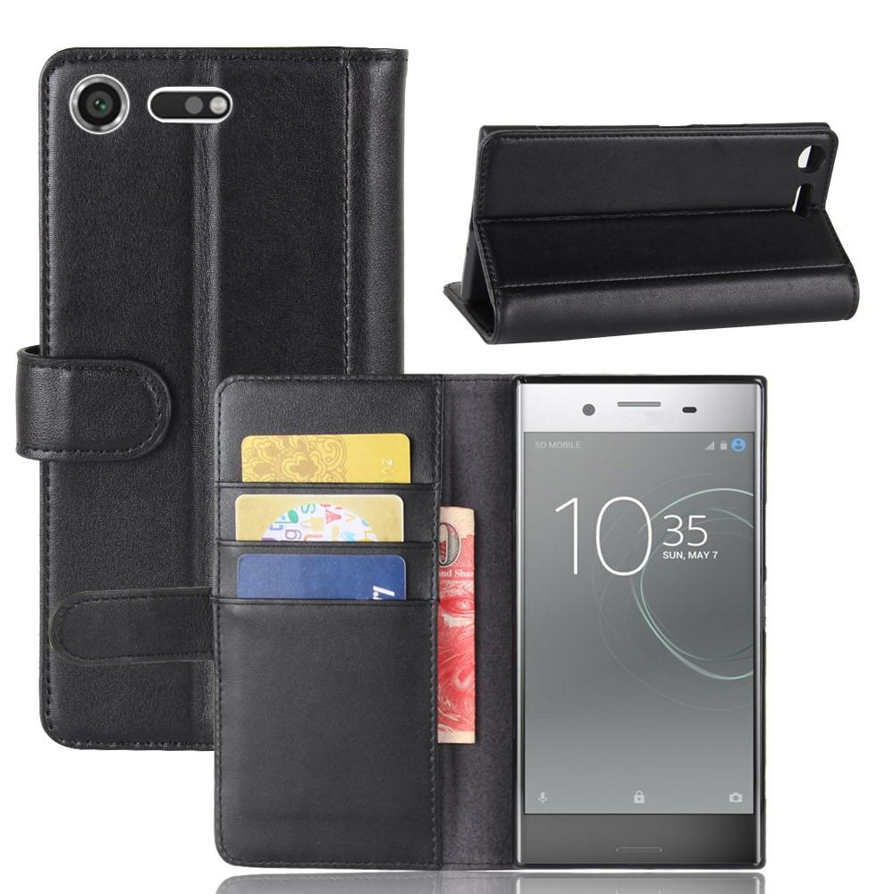 Custodia a portafoglio in vera pelle Sony Xperia XZ Premium, nero