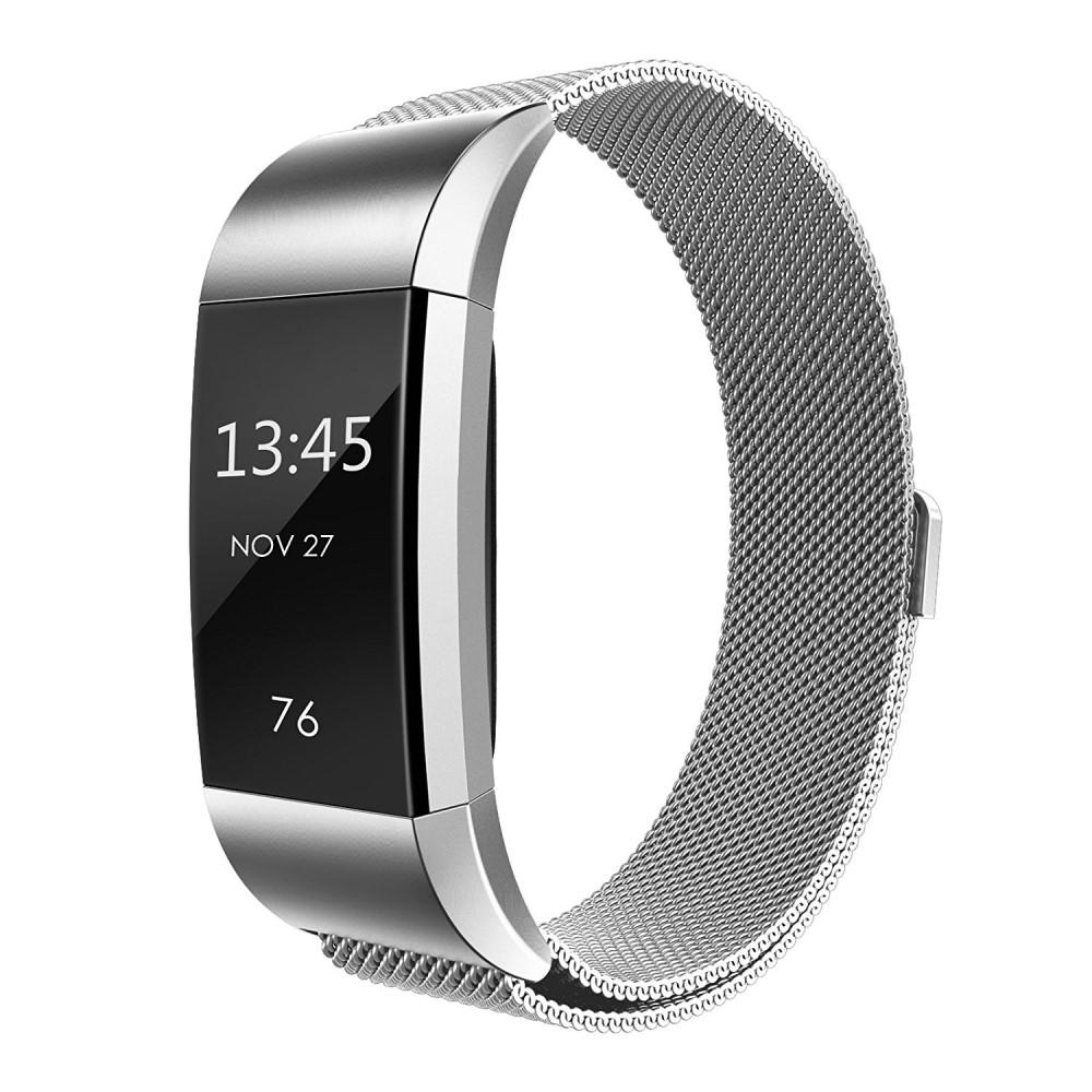 Cinturino in maglia milanese per Fitbit Charge 2, d'argento