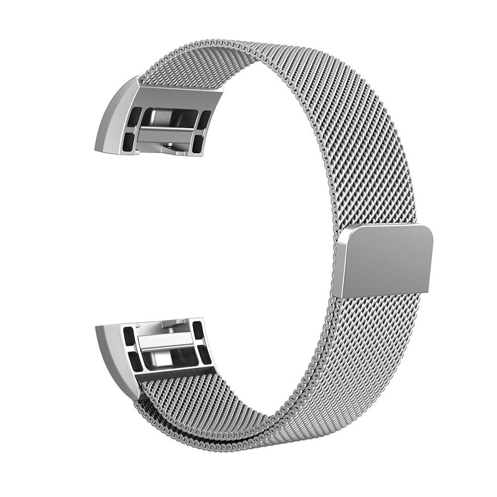Cinturino in maglia milanese per Fitbit Charge 2, d'argento