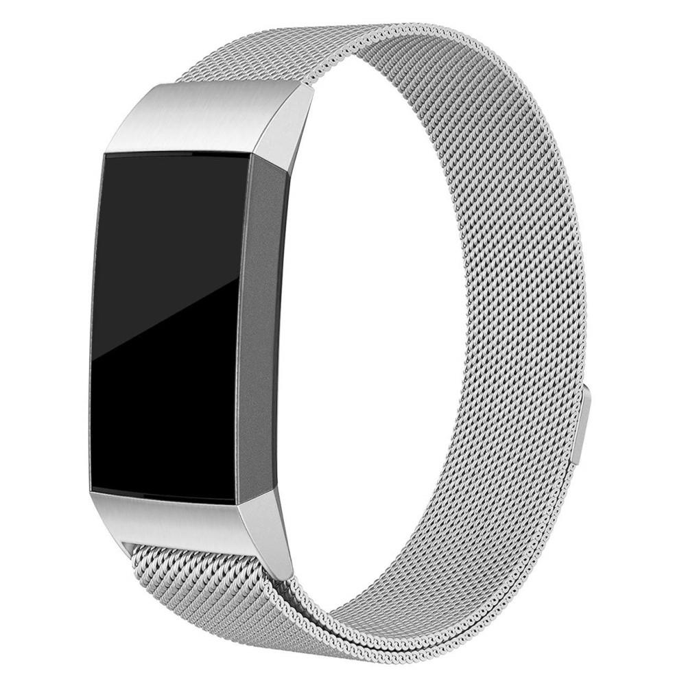 Cinturino in maglia milanese per Fitbit Charge 3/4, d'argento