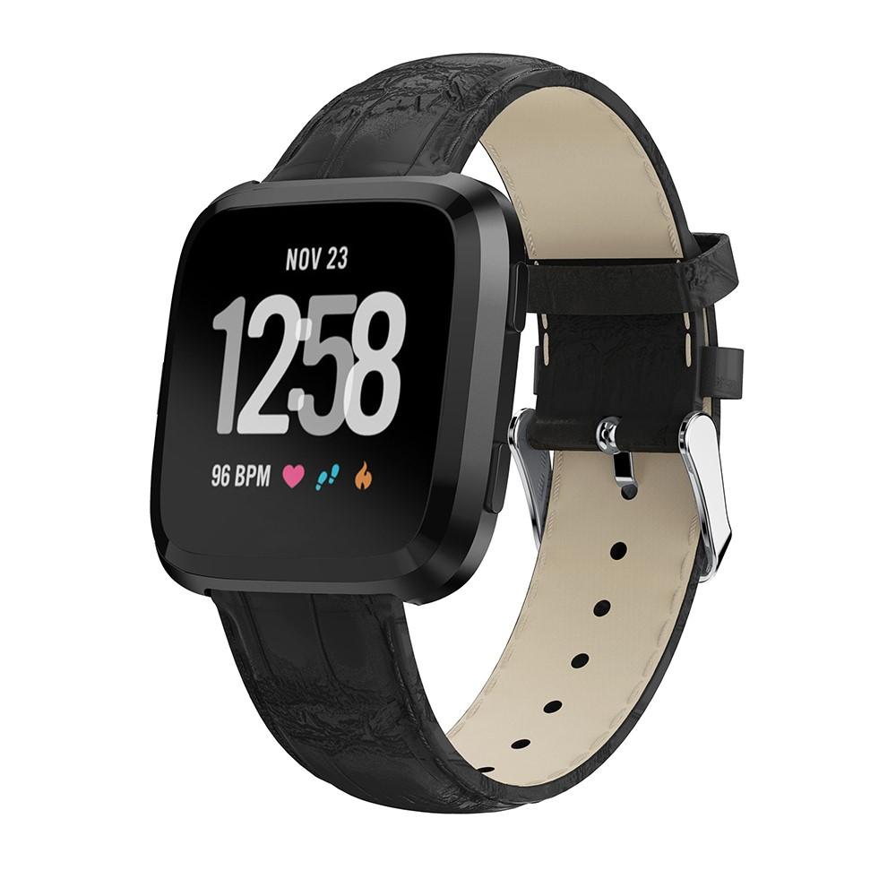 Coccodrillo Cinturino in pelle Fitbit Versa/Versa 2 Nero